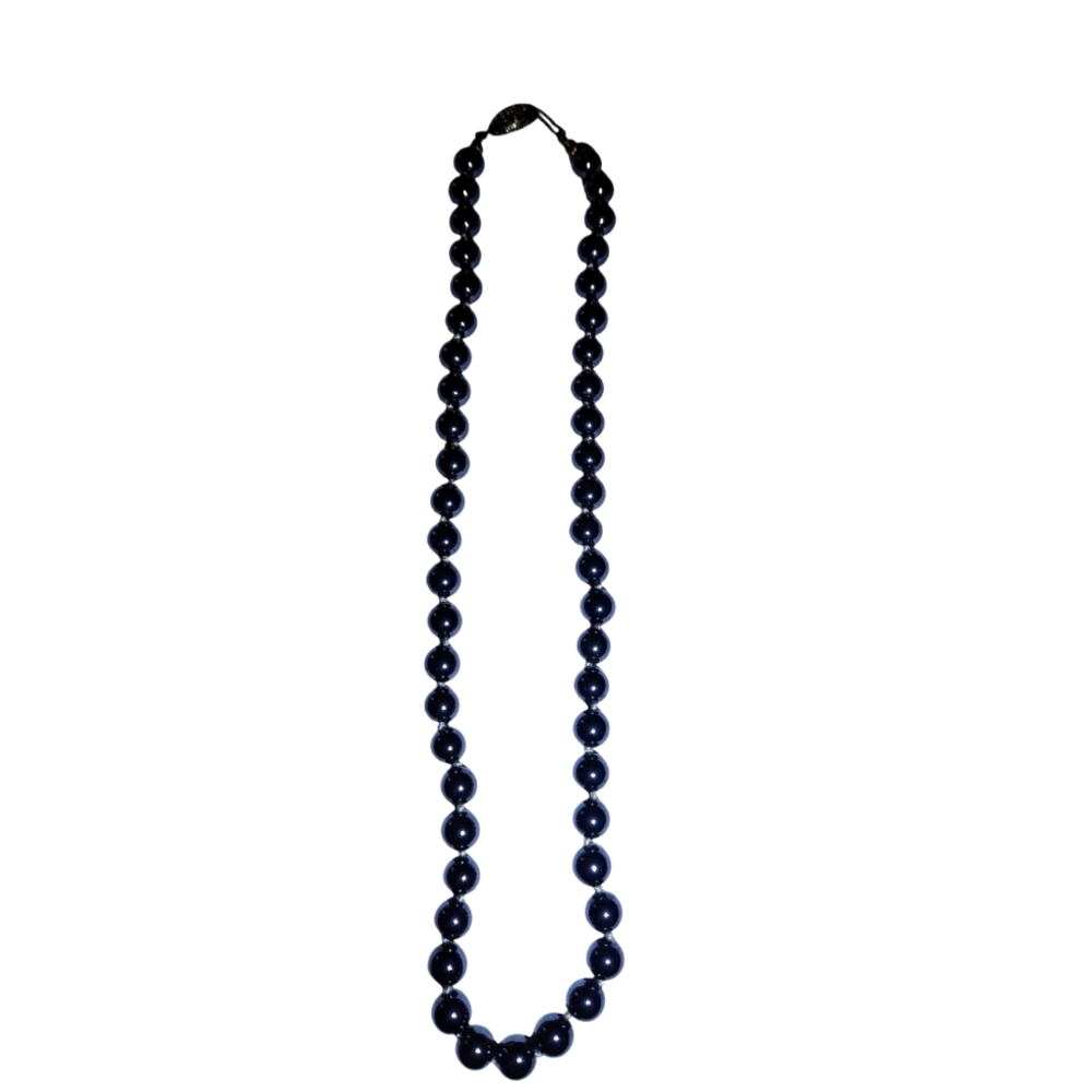 17" Heavy Black Pearl Faux? Necklace Fish Hook Clasp